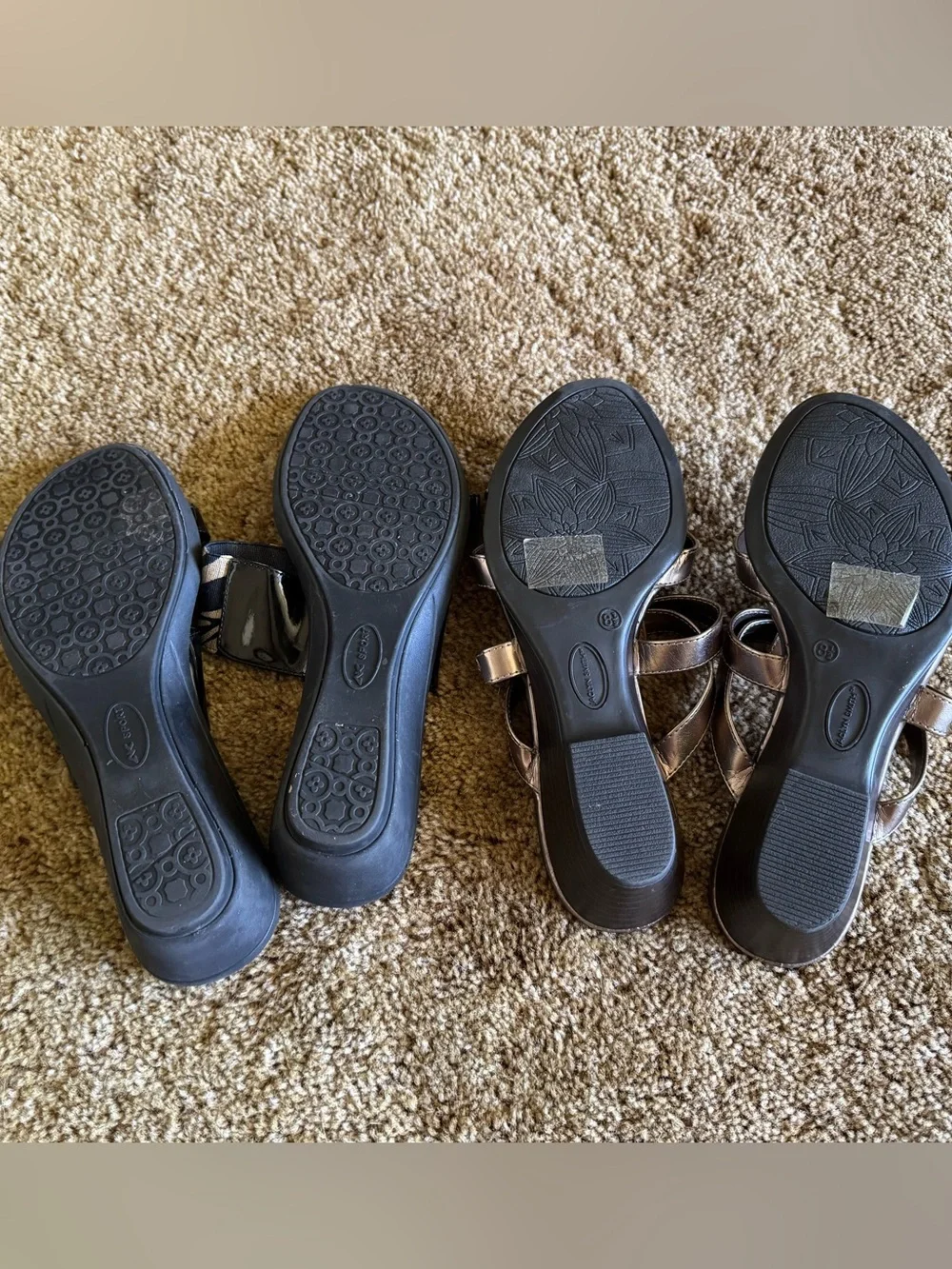 Black + brown Anne Klein Sport heel sandals and gold Jaclyn Smith heel sandals
